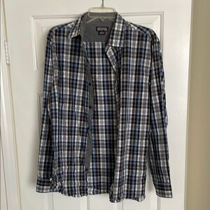 Michael Kors Blue and Black Plaid Casual Button Down Shirt